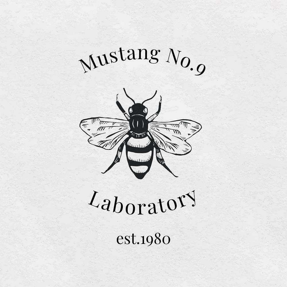 Vintage bee  logo template,  linocut design for small business
