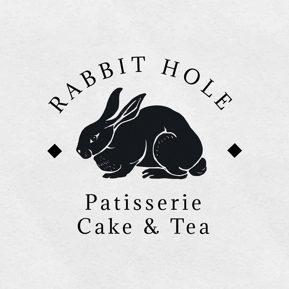 Vintage rabbit  logo template,  linocut design for small business