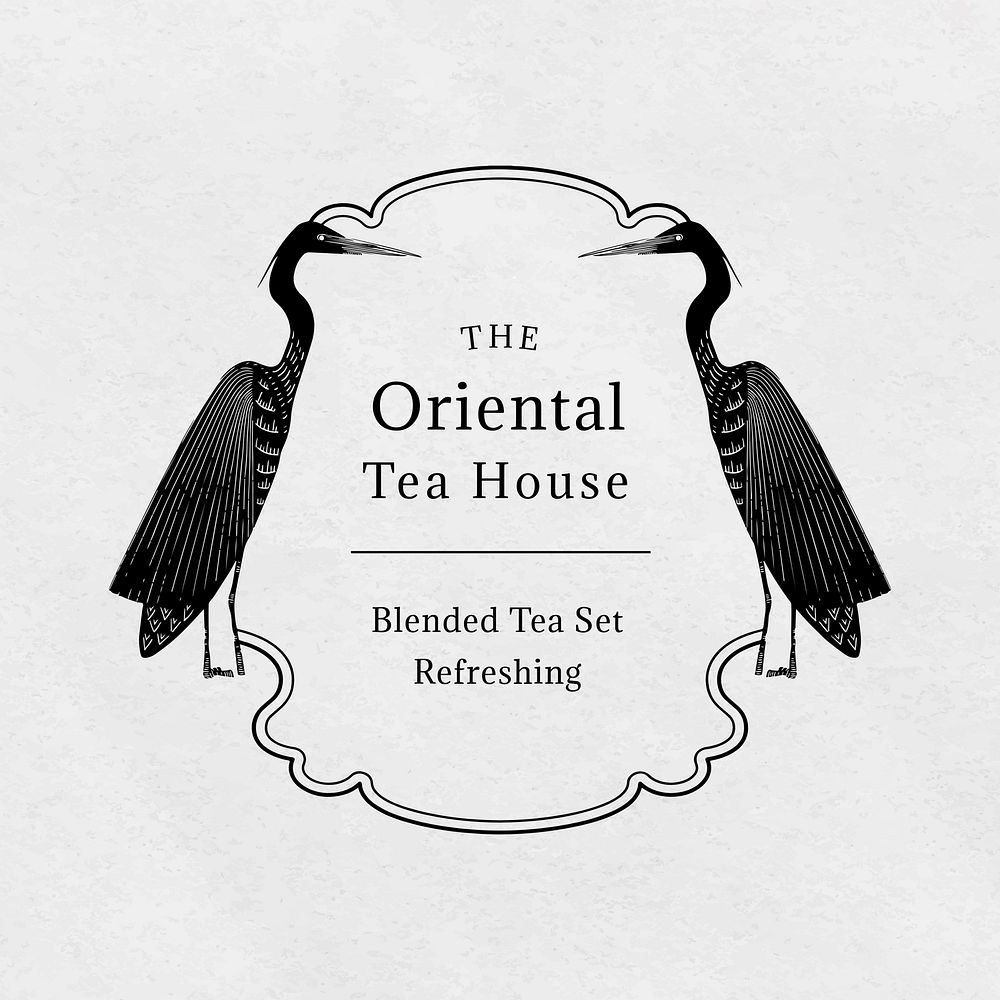 Vintage tea house logo template,  linocut design for small business