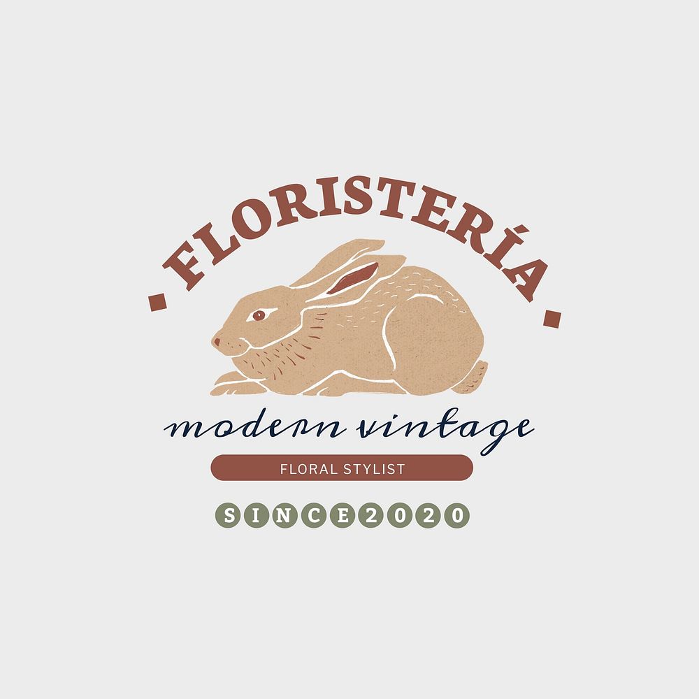 Modern rabbit  logo template  linocut design for small business