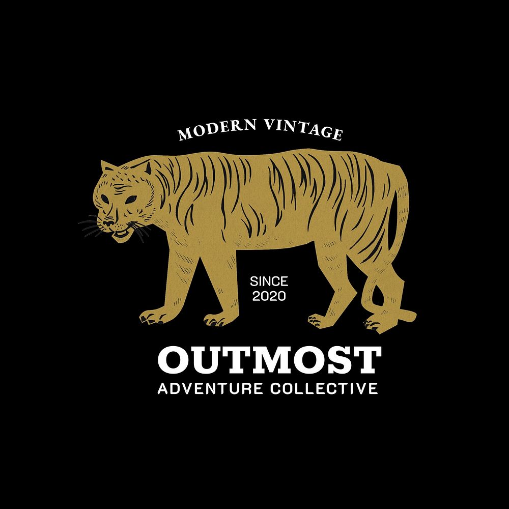 Vintage tiger  logo template,  linocut design for small business