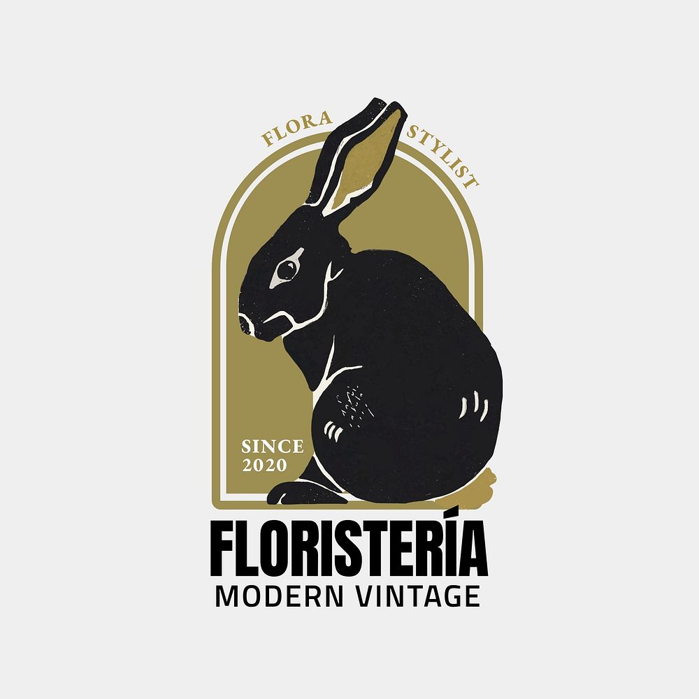 Modern  rabbit  logo template  linocut design for small business