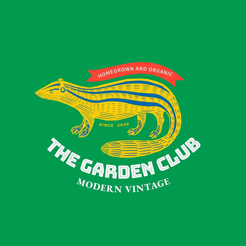 Vintage club logo template, editable linocut design for small business