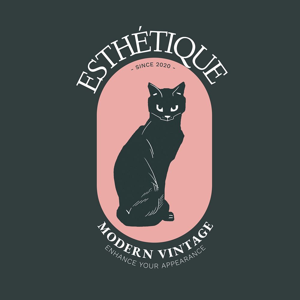 Vintage cat  logo template,  linocut design for small business