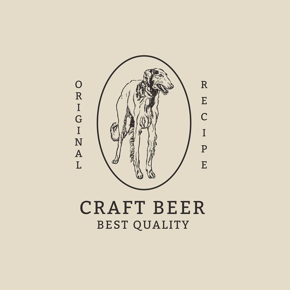 Brewery business logo template, vintage dog illustration