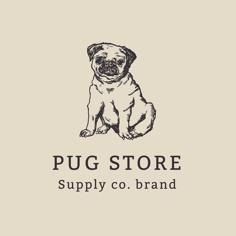 Vintage business logo template pug dog illustration