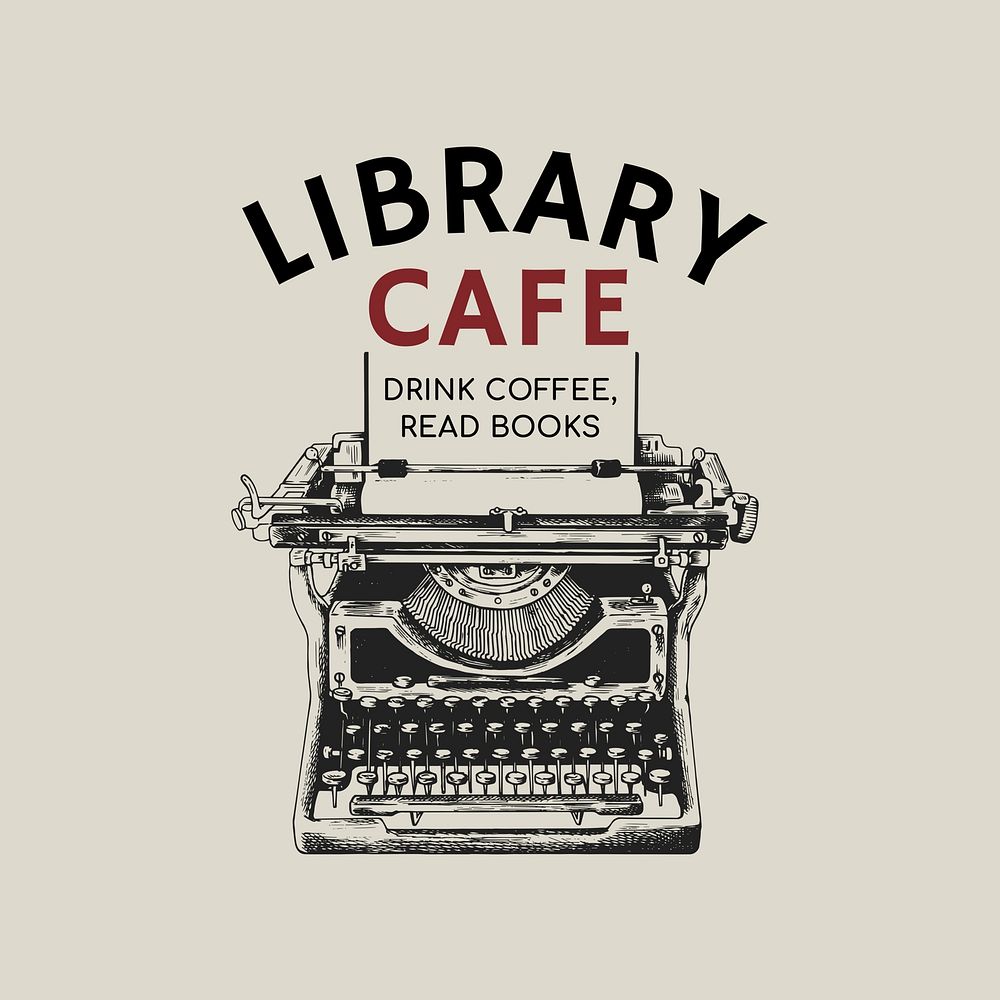 Coffee shop logo template, retro typewriter design