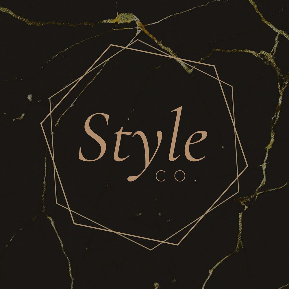 Editable polygon badge logo template, marble design