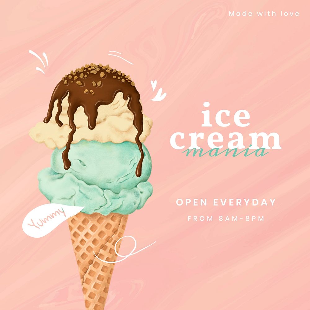 Ice-cream shop instagram post template dessert illustration  