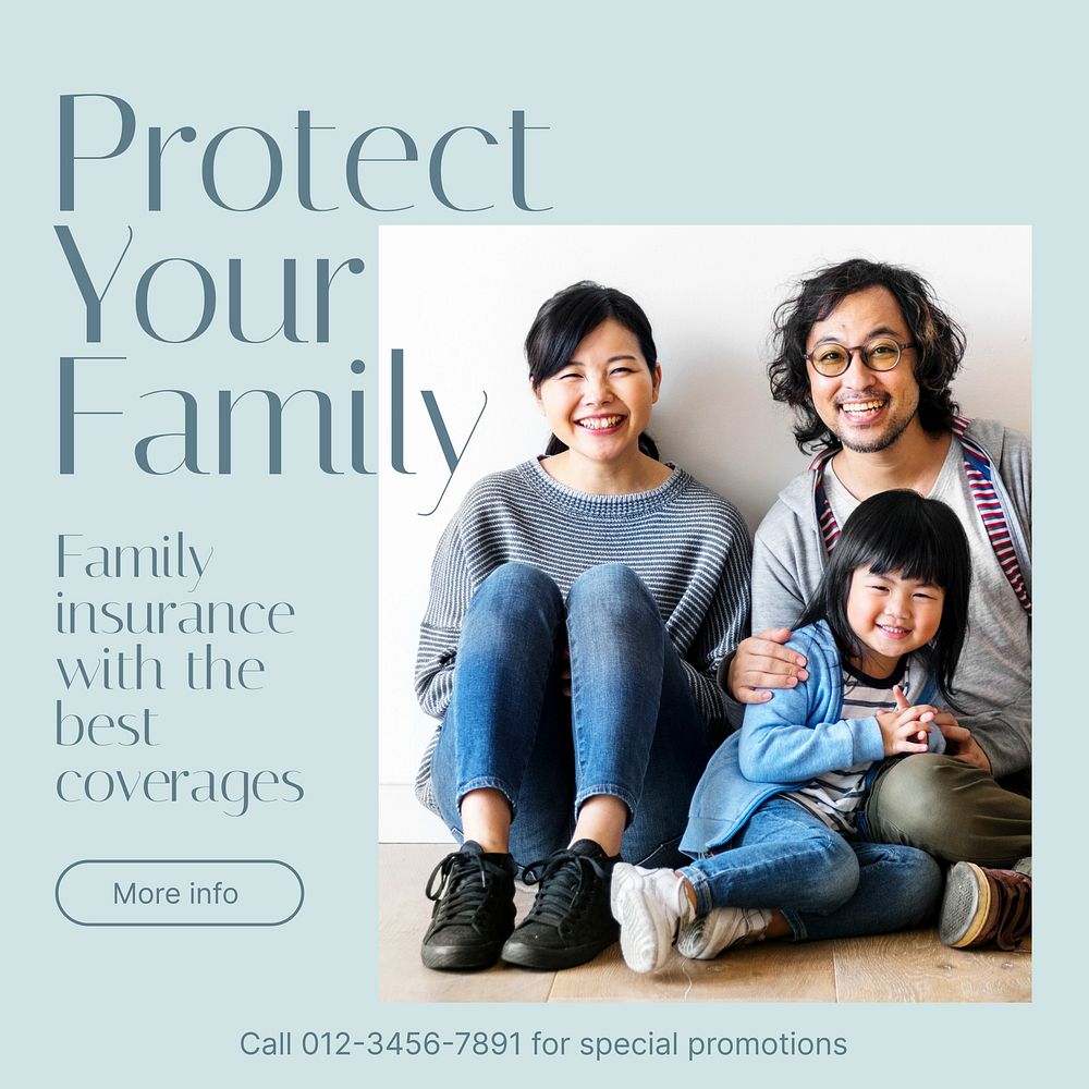 Family insurance Instagram post template, editable design
