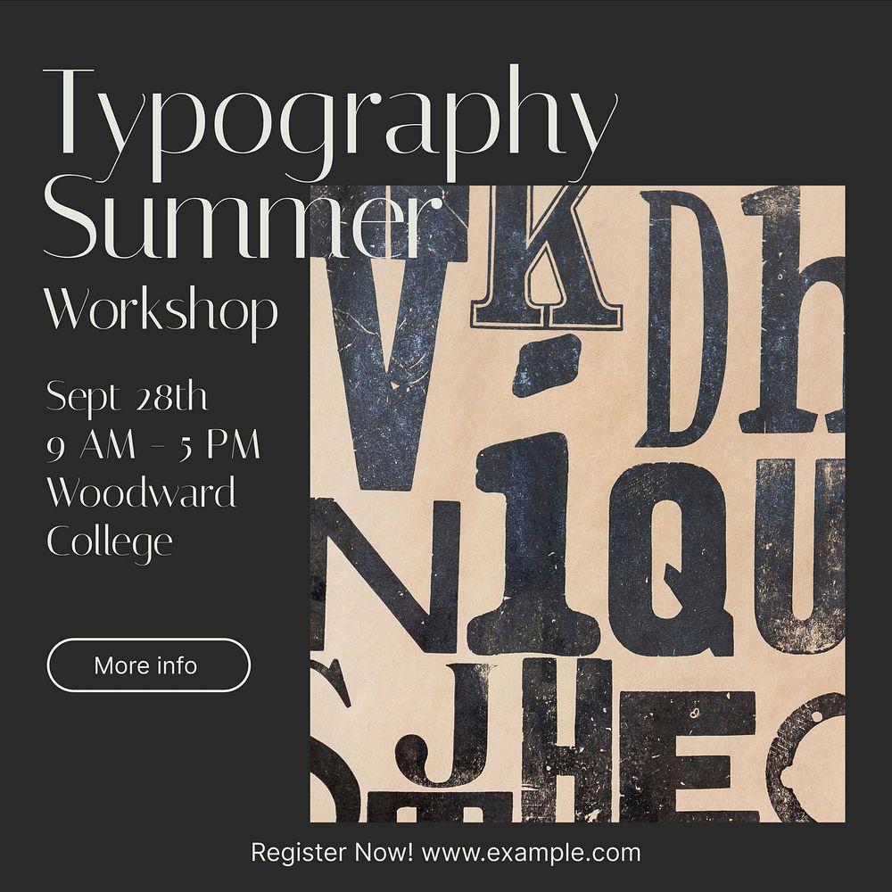Typography workshop Instagram post template, editable design