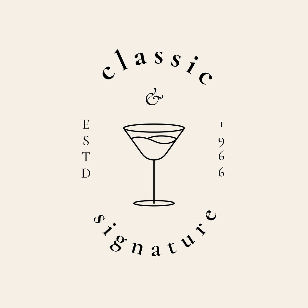 Cocktail bar editable logo template, aesthetic illustration