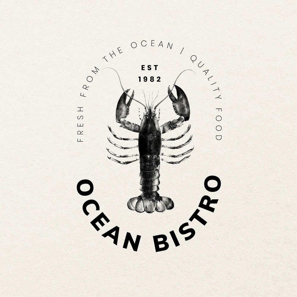 Seafood restaurant editable logo template, lobster illustration