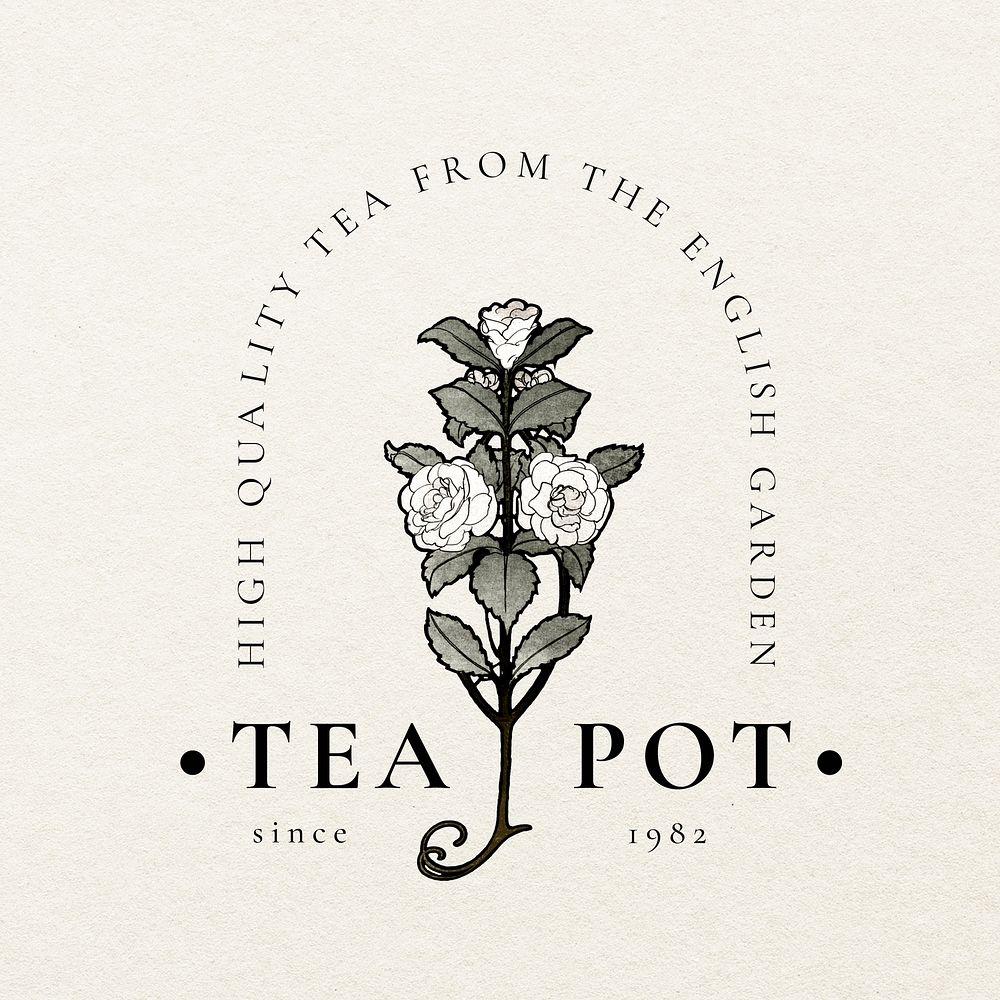 Tea cafe logo template, vintage rose