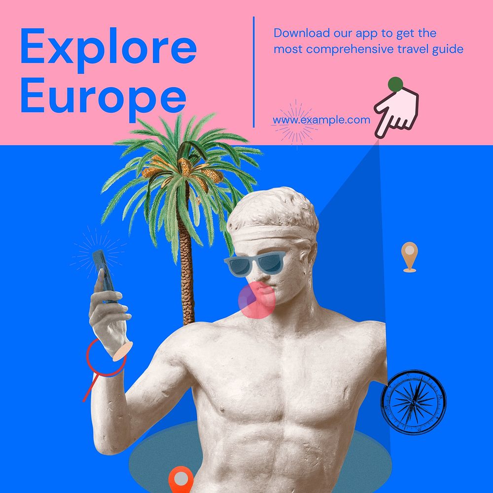 Explore Europe app Instagram ad template, editable social media post design
