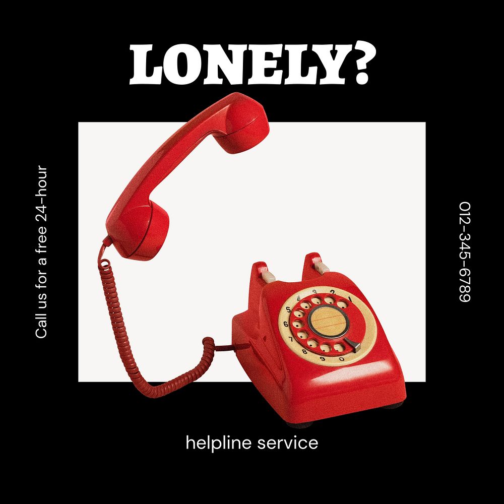 Lonely, helpline service Instagram ad template, editable social media post design