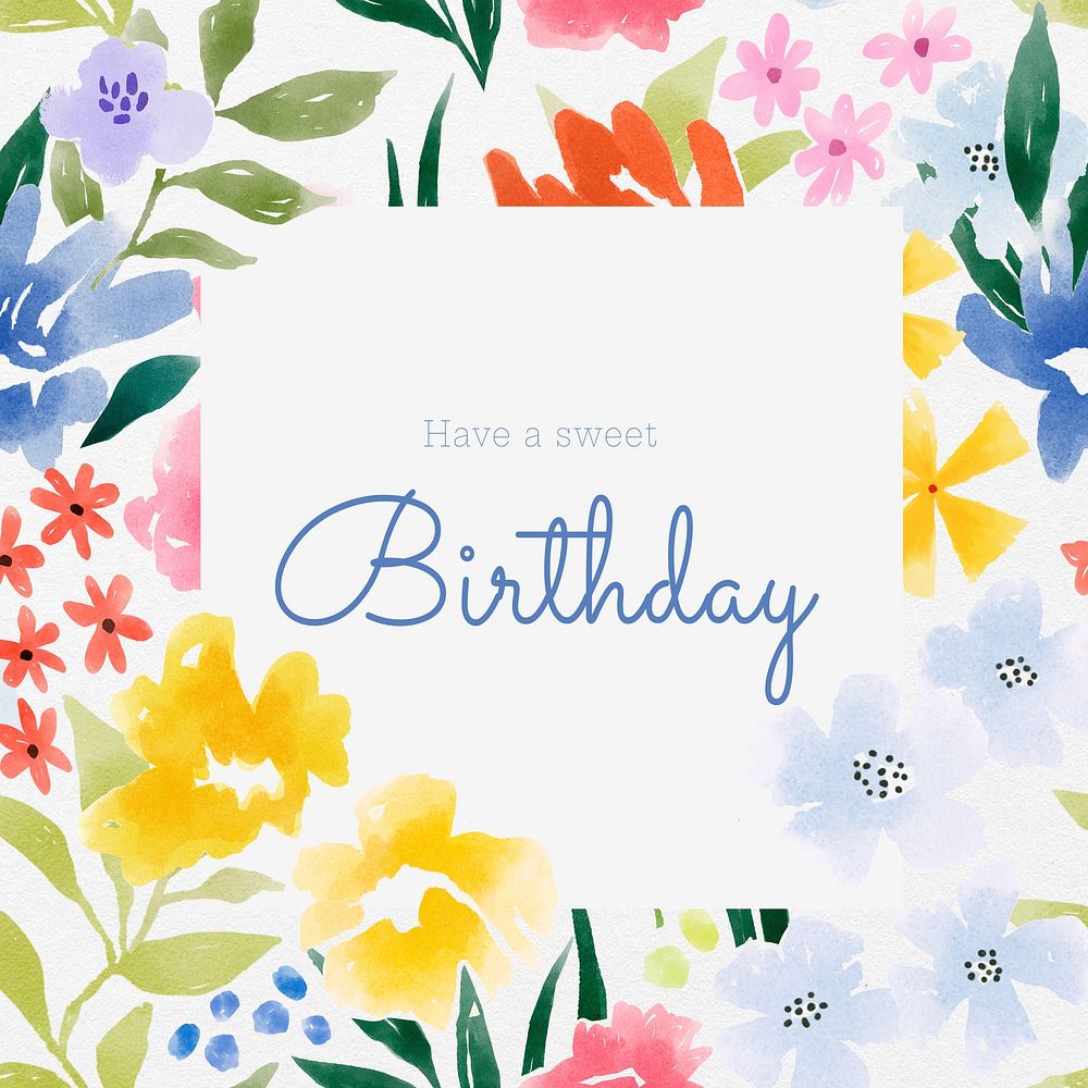 Birthday wish Instagram post template  watercolor design