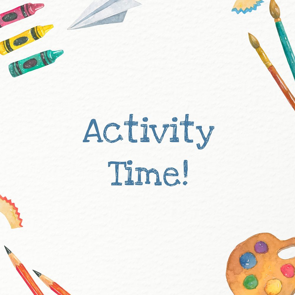 Activity time Instagram post template  watercolor education design