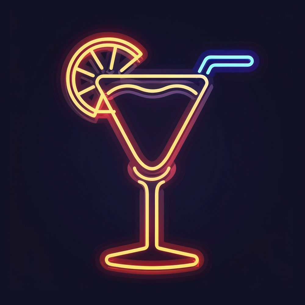 Cocktail icon neon symbol light.