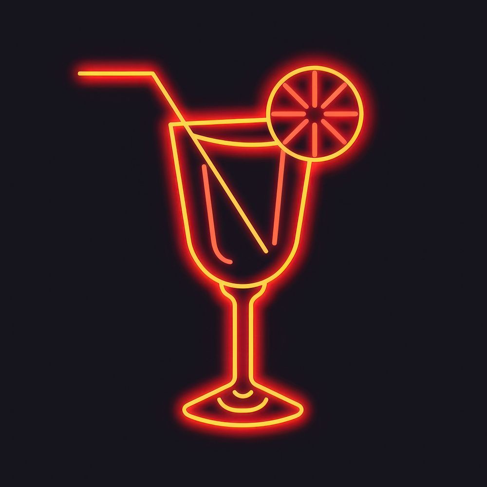 Cocktail icon neon lighting symbol.