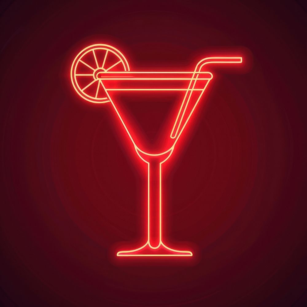 Cocktail icon neon light.