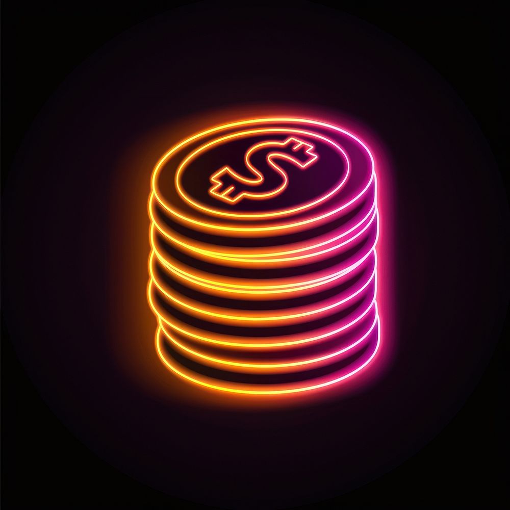 Coin icon neon spiral light.