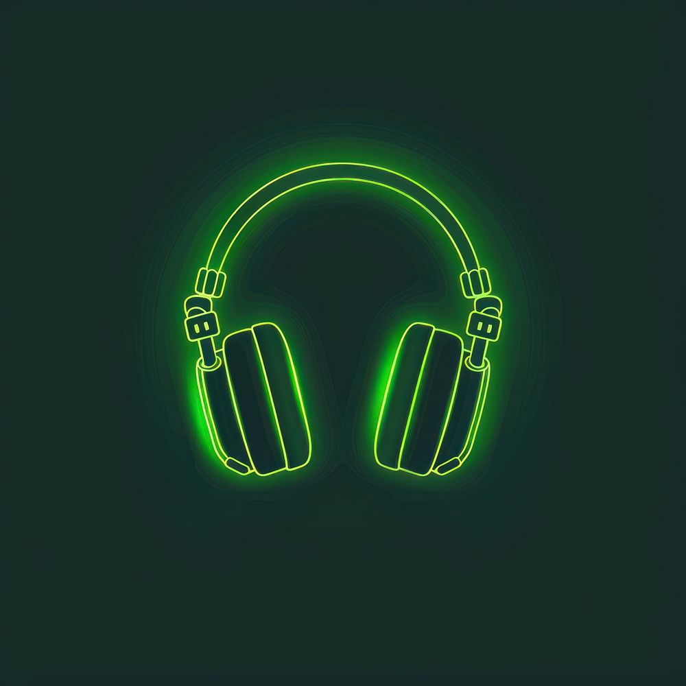 Headphones icon green neon electronics.