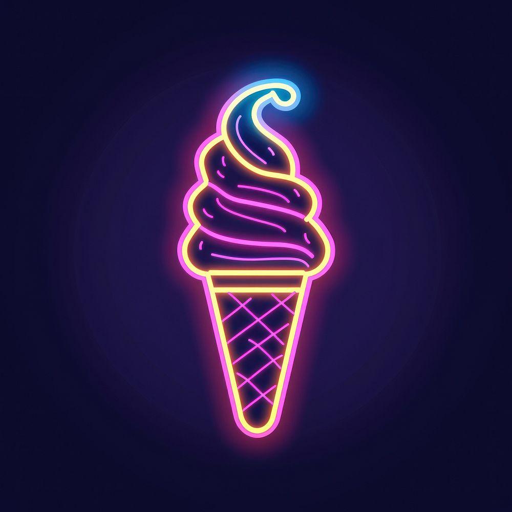 Ice cream icon neon dessert light.