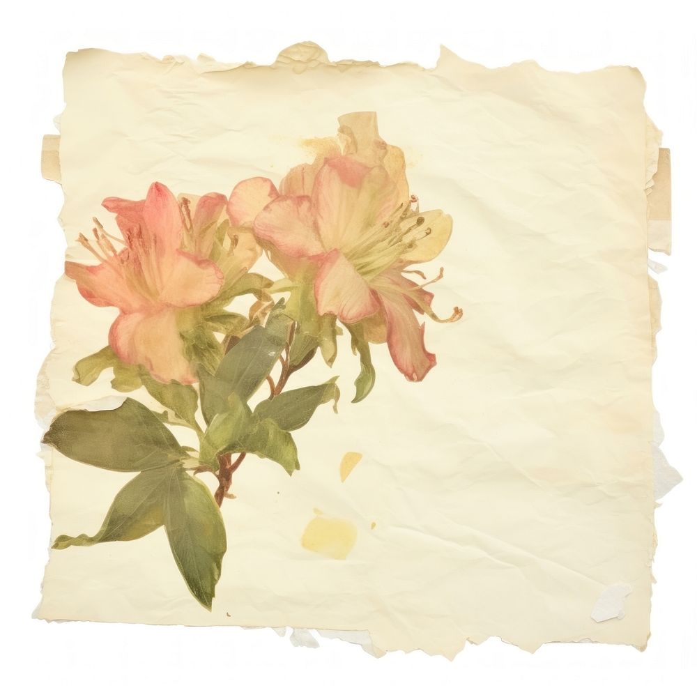 Azaleas ripped paper text painting blossom.