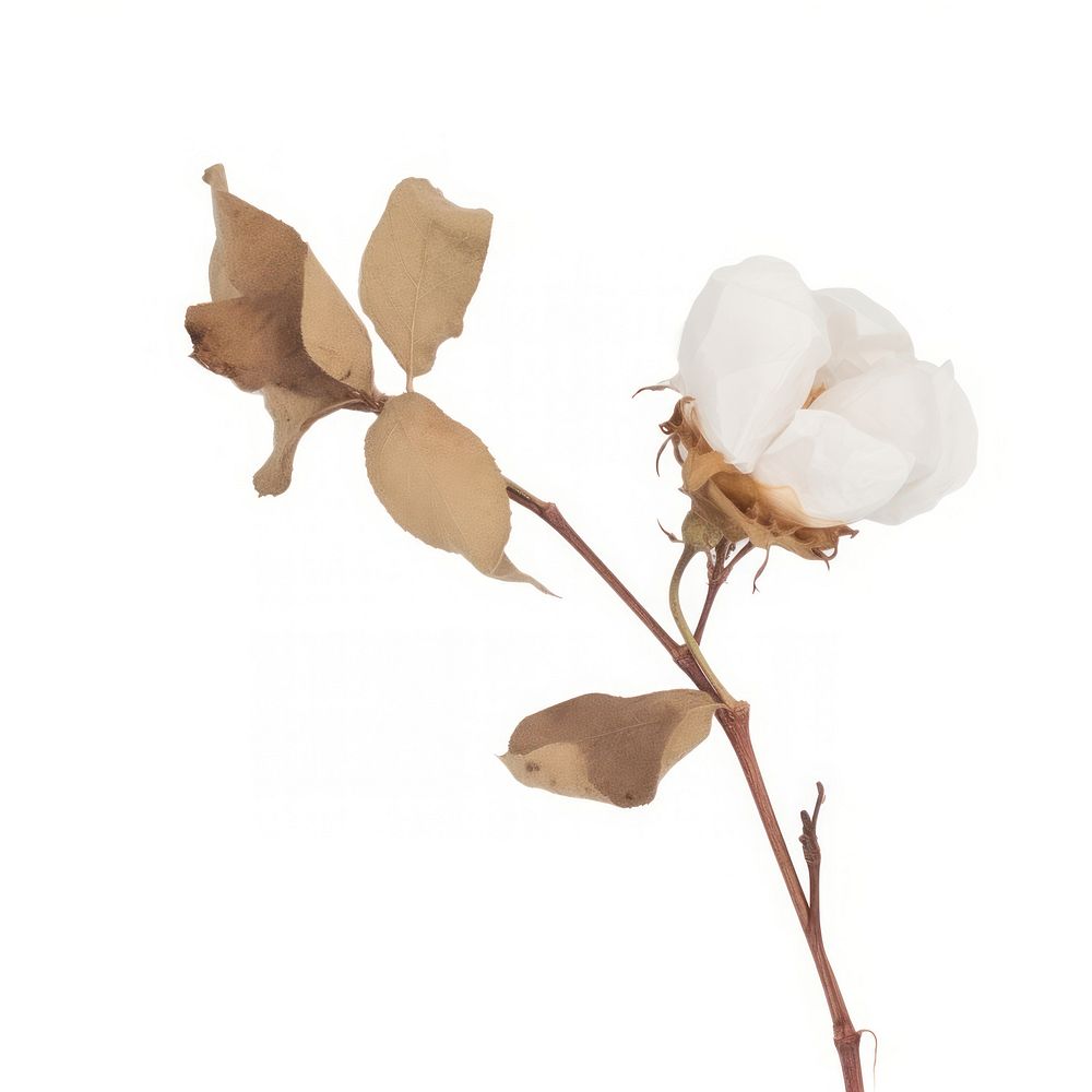 Cotton flower branch ripped paper blossom plant rose.