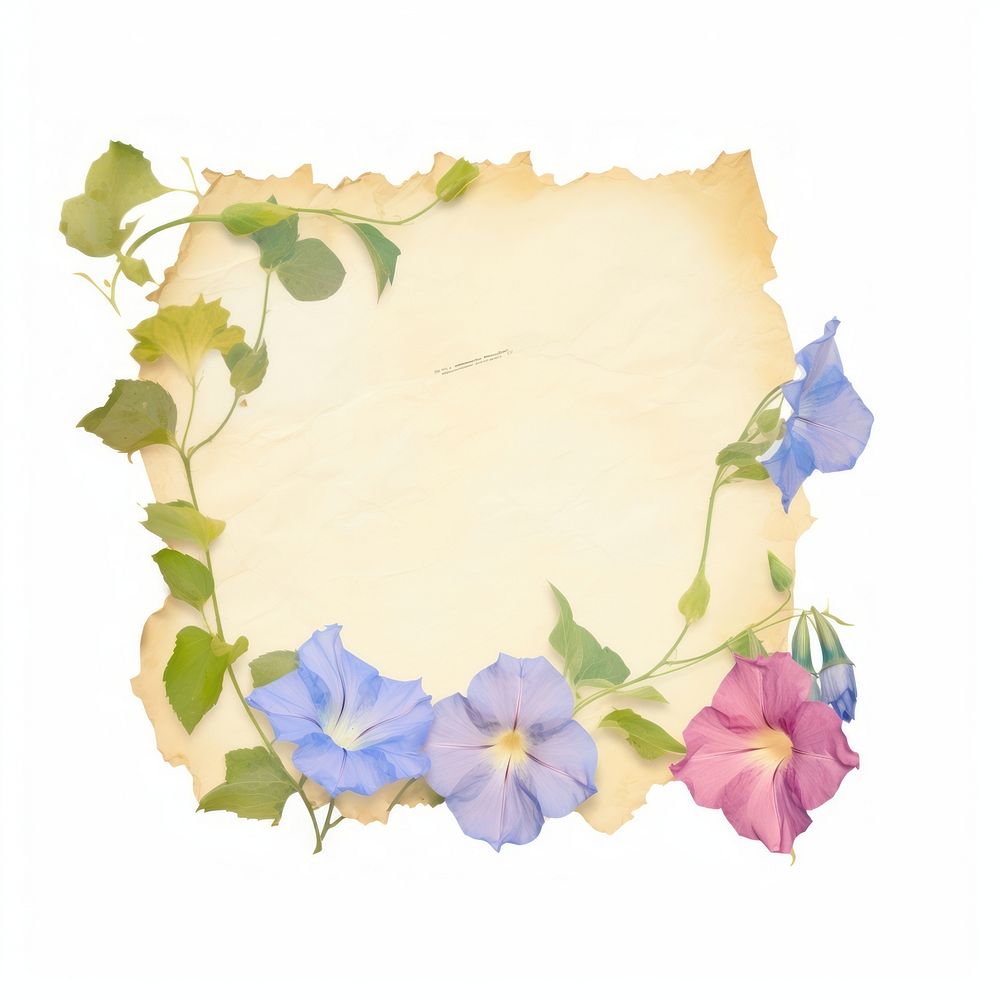 Morning glory ripped paper painting blossom flower.