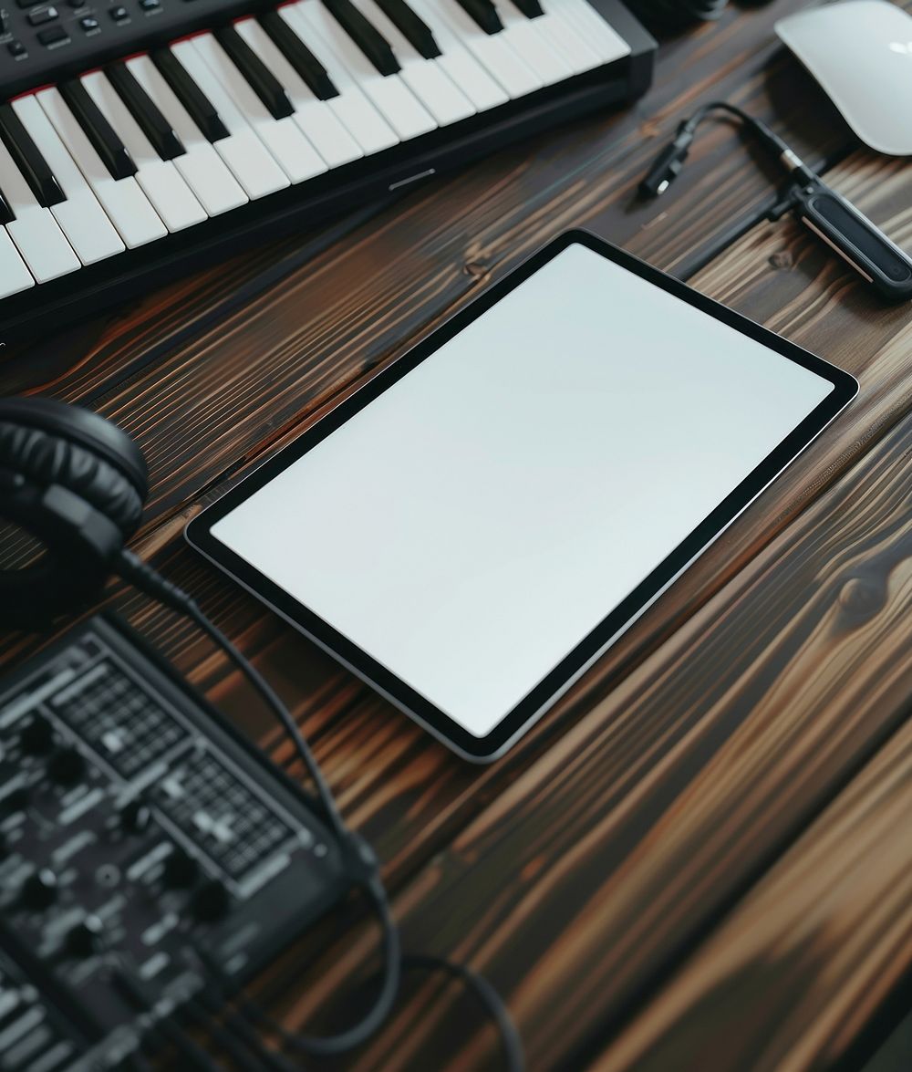 Tablet mockup screen electronics keyboard.