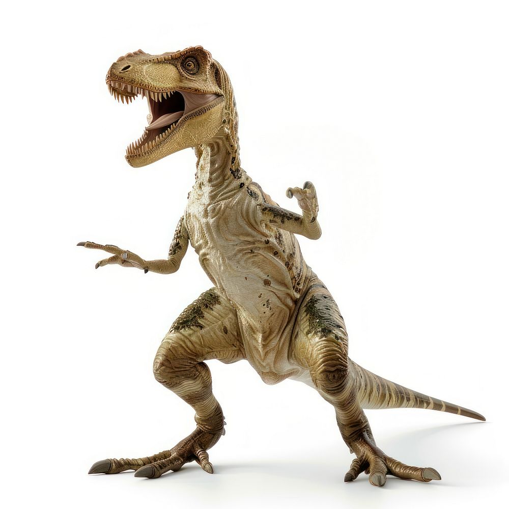 Happy smiling dancing Baryonyx dinosaur reptile animal t-rex.