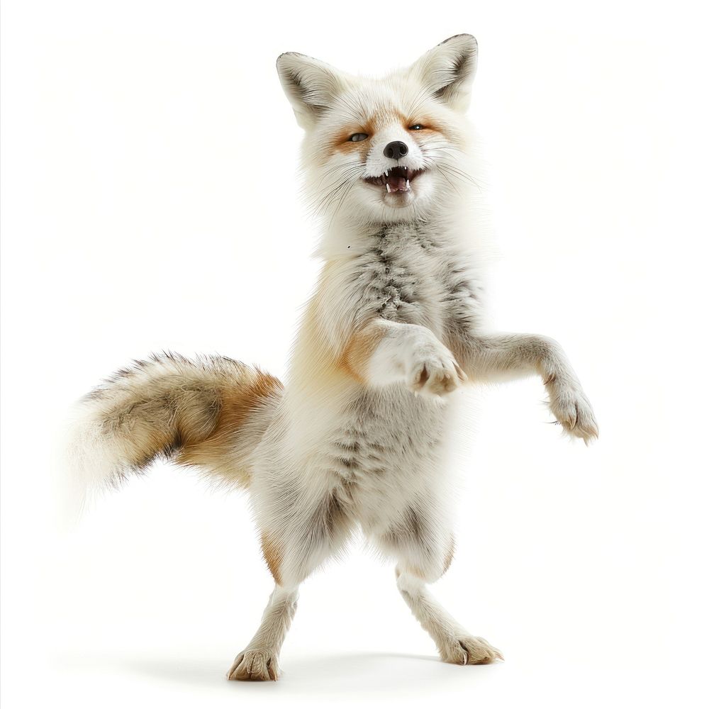 Happy smiling dancing fox albino wildlife animal mammal.