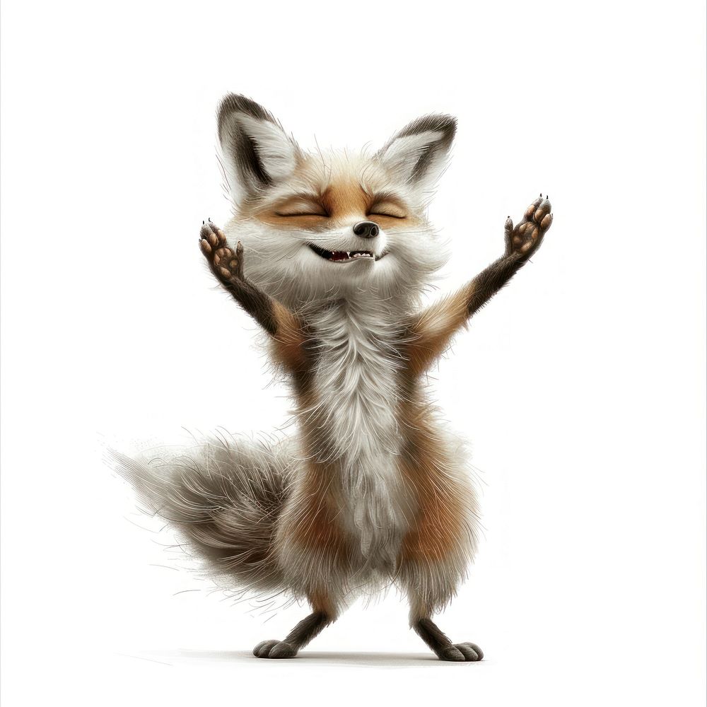 Happy smiling dancing fox dark grey wildlife animal mammal.