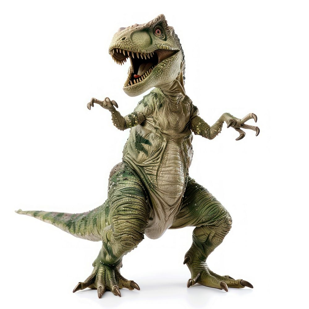 Happy smiling dancing Suchomimus dinosaur reptile animal t-rex.