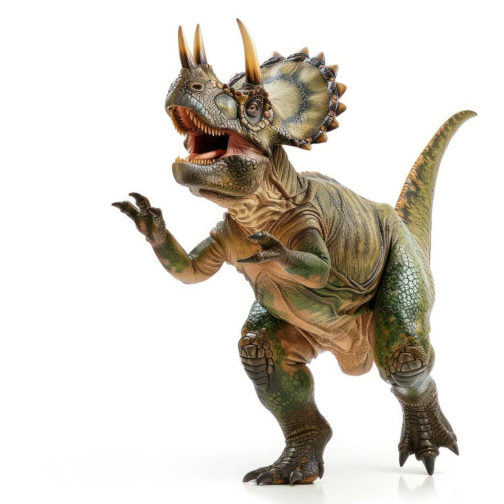Happy smiling dancing Triceratops dinosaur reptile animal t-rex.
