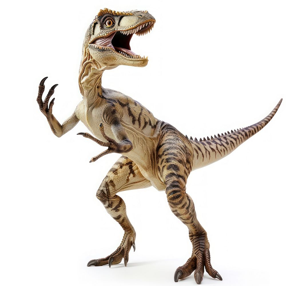 Happy smiling dancing Velociraptor dinosaur reptile animal t-rex.