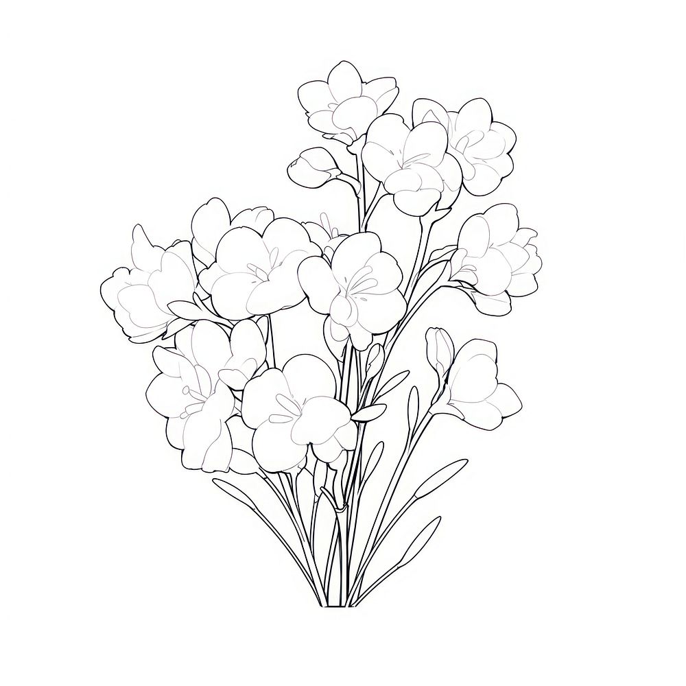 Freesia flower illustrated drawing sketch.