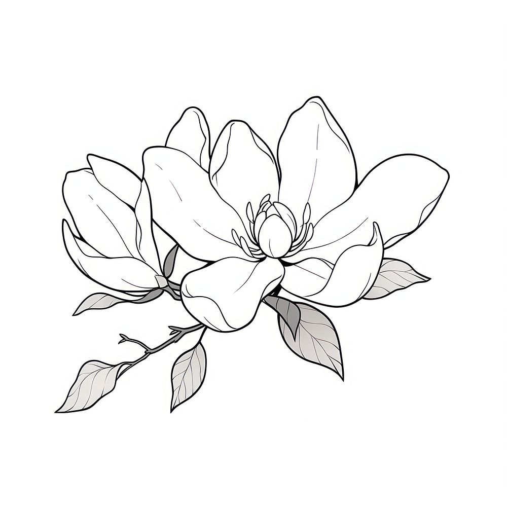 Magnolia flower illustrated drawing blossom.