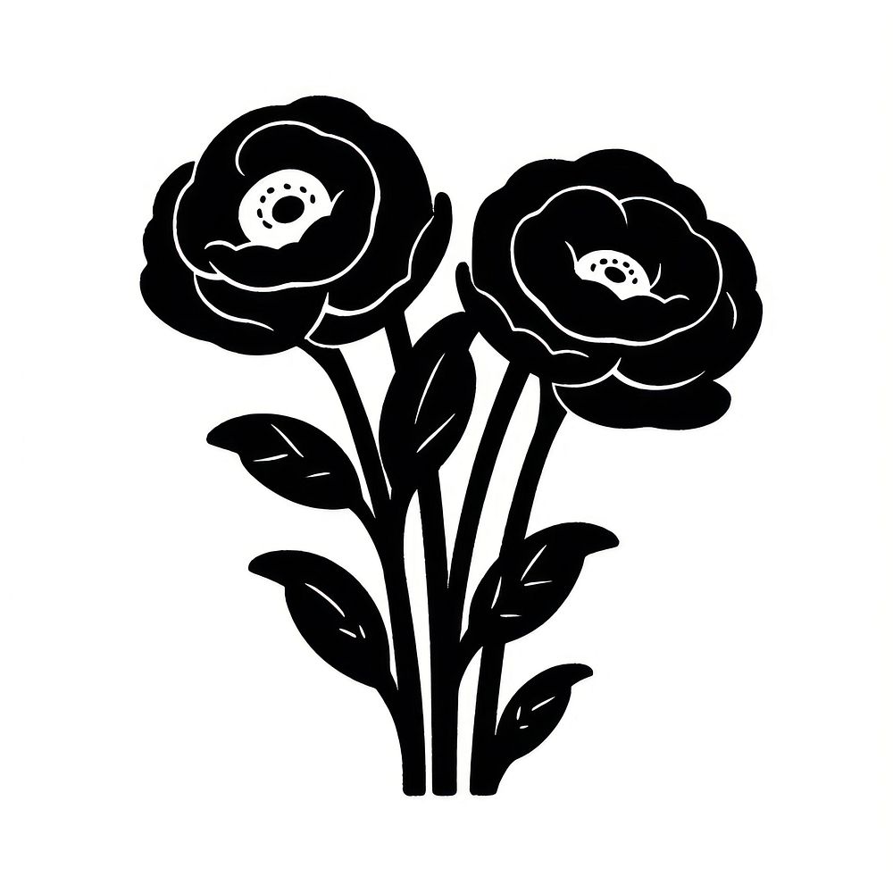 Ranunculus flower illustrated silhouette stencil.