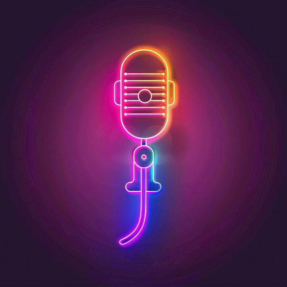 Microphone icon neon light electrical device.