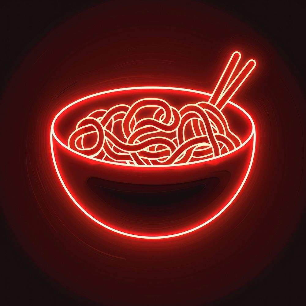 Noodles icon neon light disk.