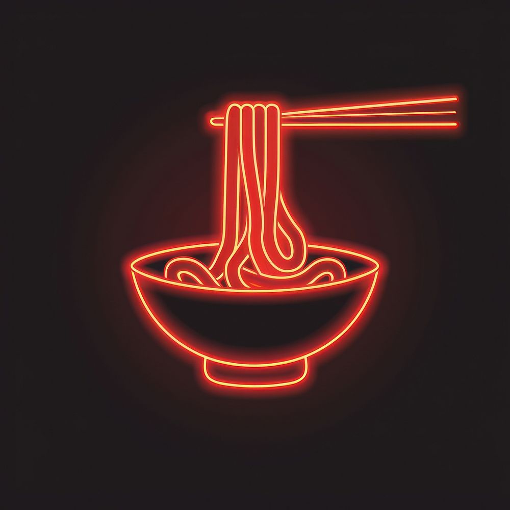 Noodles icon neon light bowl.