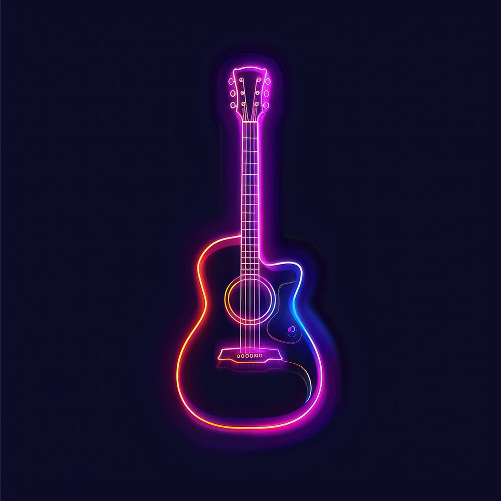 Guitar icon neon purple light.