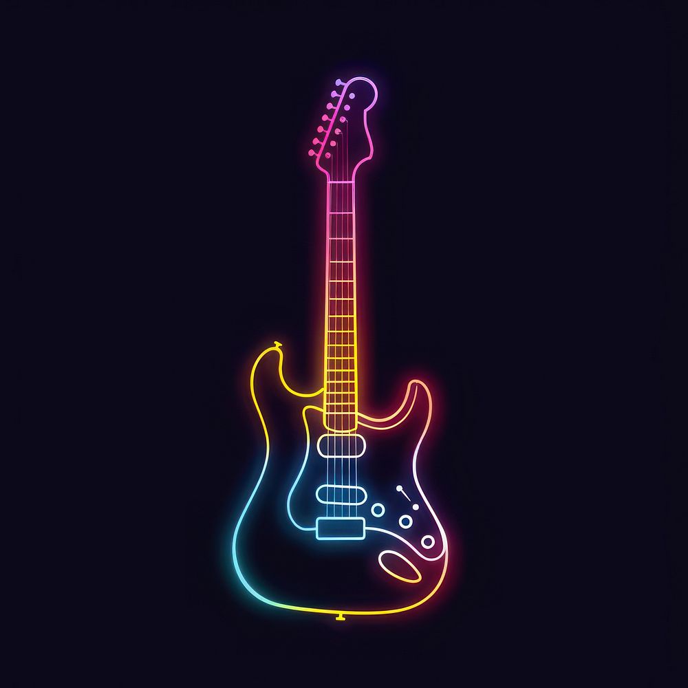Guitar icon neon light musical instrument.