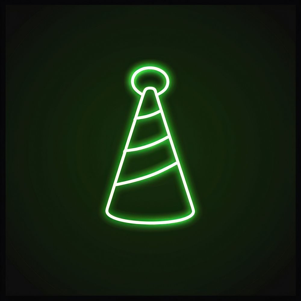 Party hat icon green neon blackboard.