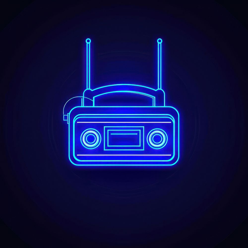 Radio icon neon lighting disk.