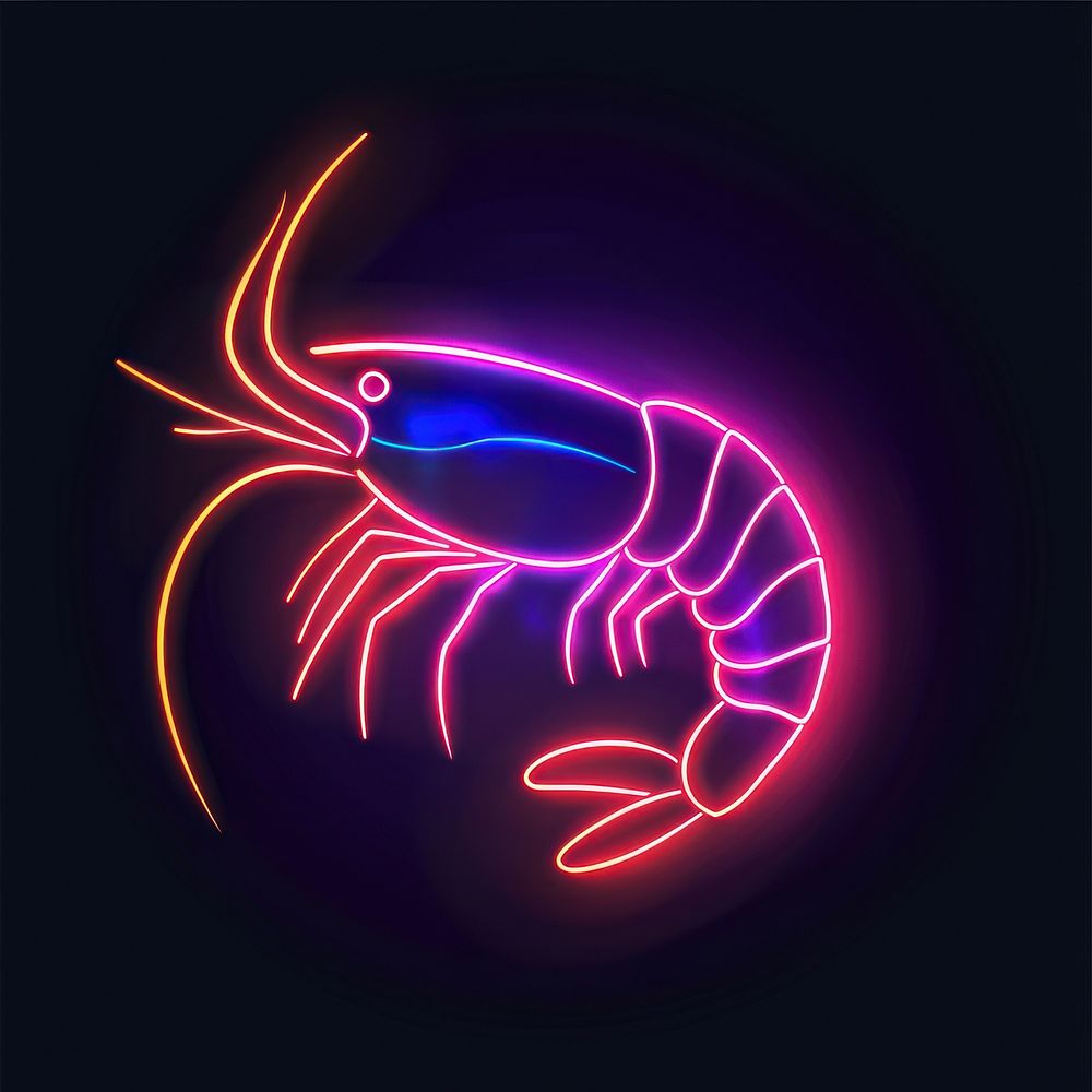 Shrimp icon neon animal light.