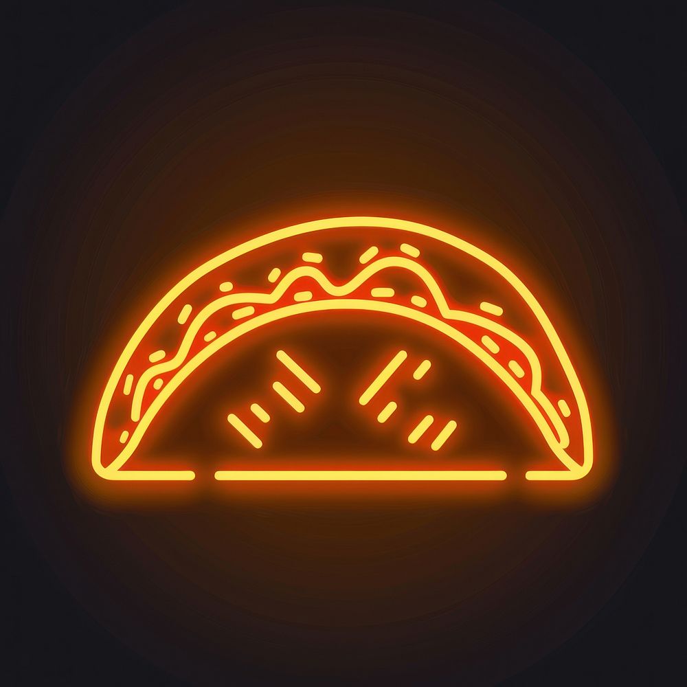 Taco icon neon light disk.